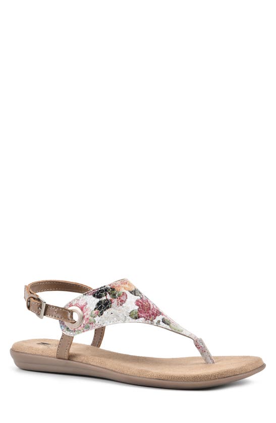 White Mountain Footwear London T-strap Sandal In White/ Floral/ Smooth