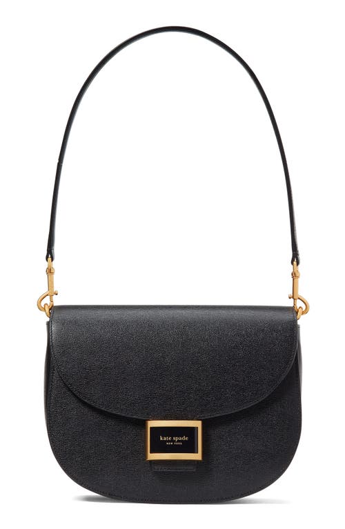 katy textured leather convertible shoulder bag in Black