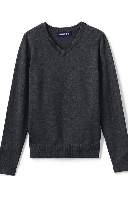 Lands' End School Uniform Boys Cotton Modal Fine Gauge V-neck Sweater In Coal Heather