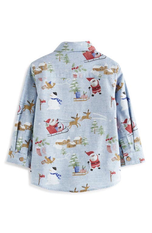 Shop Next Kids' Santa Print Cotton Button-up Shirt In Blue