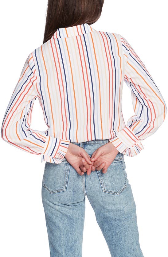 Shop Court & Rowe Tropical Stripe Ruffle Detail Button-up Shirt In Ultra White