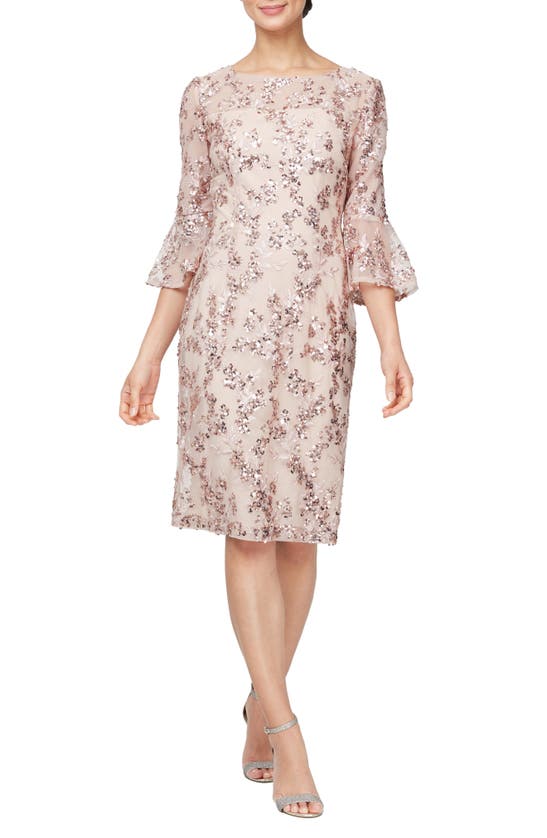 Shop Alex Evenings Floral Embroidered Sequin Sheath Dress In Rose Gold