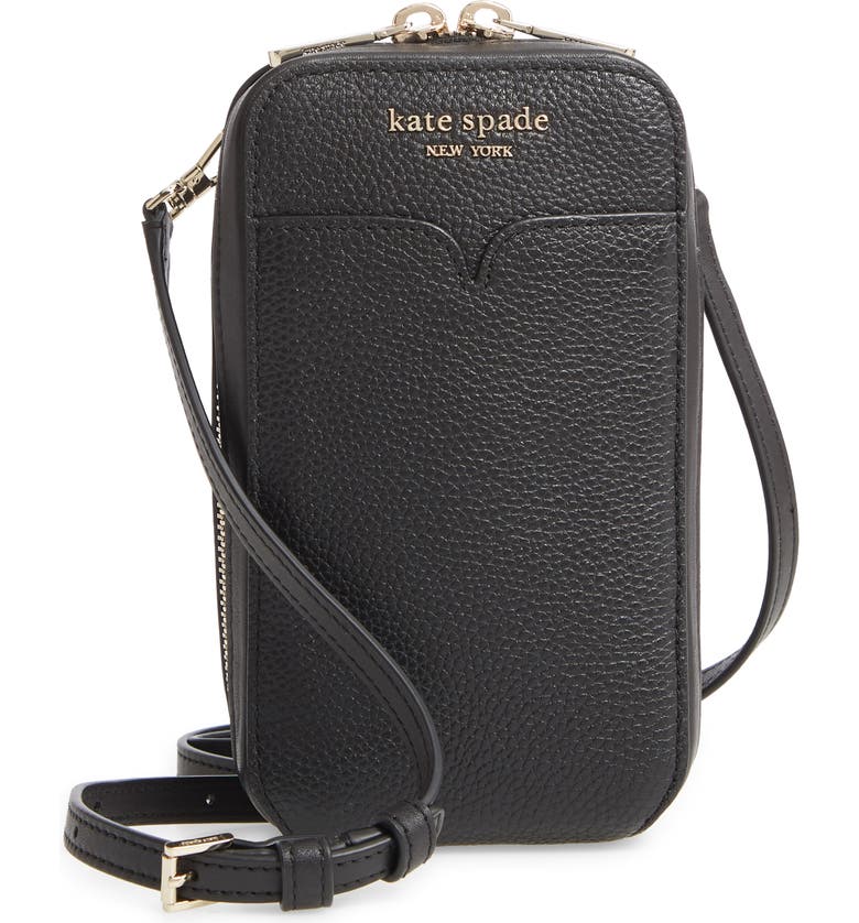 KATE SPADE NEW YORK zeezee north south leather phone crossbody bag, Main, color, BLACK