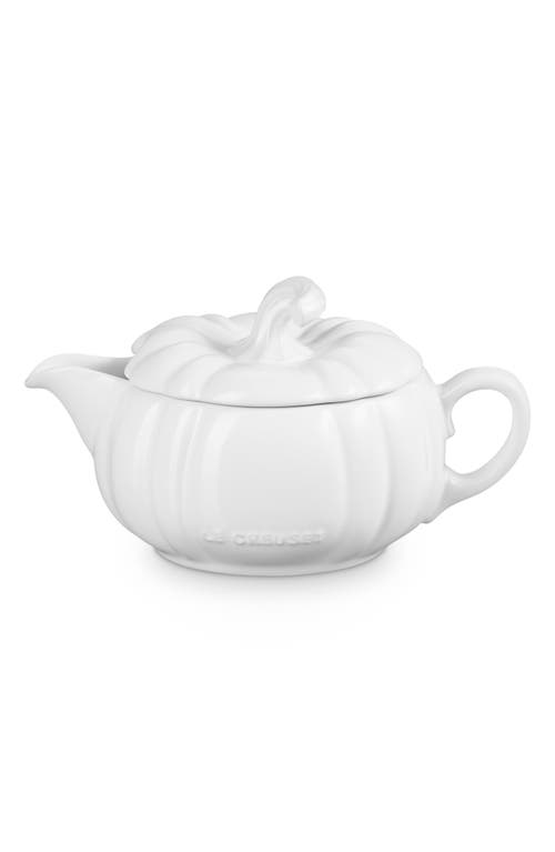 Le Creuset Stoneware Pumpkin 14-oz. Gravy Boat With Lid In White