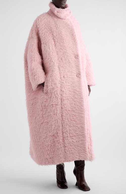 Shop Dries Van Noten Funnel Neck Oversize Wool & Mohair Blend Long Coat In Pink