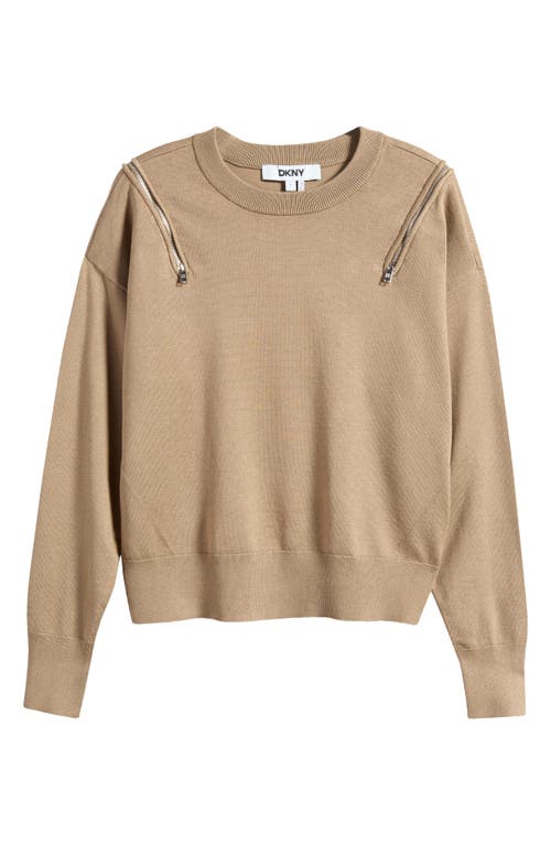 Dkny Zip Shoulder Sweater In Taupe