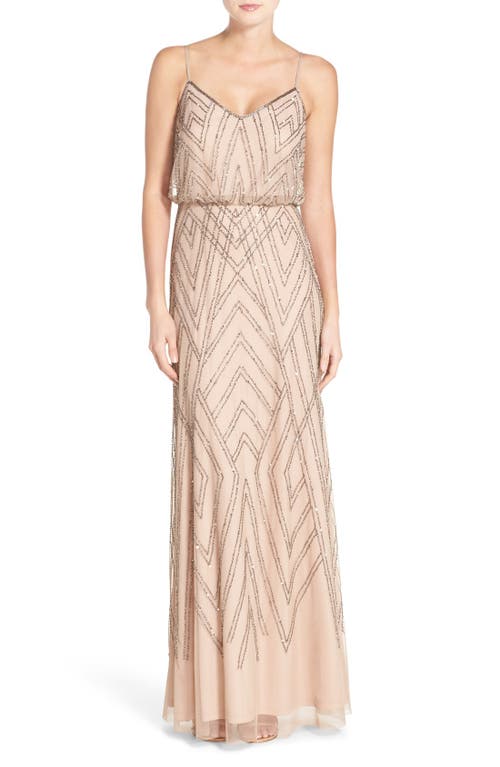 Adrianna Papell Embellished Blouson Gown in Taupe/pink at Nordstrom, Size 18