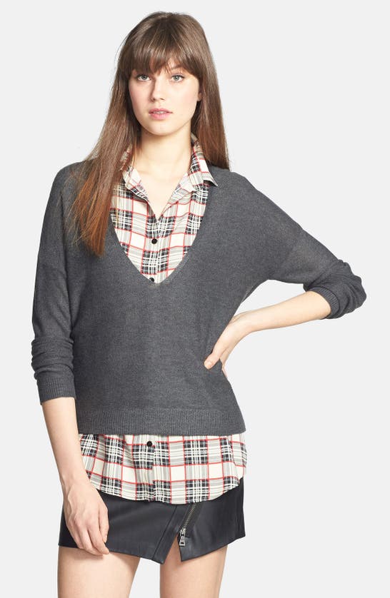 Shop Rdi Rd Style Faux Two-piece Top In Grey/ Beige Plaid