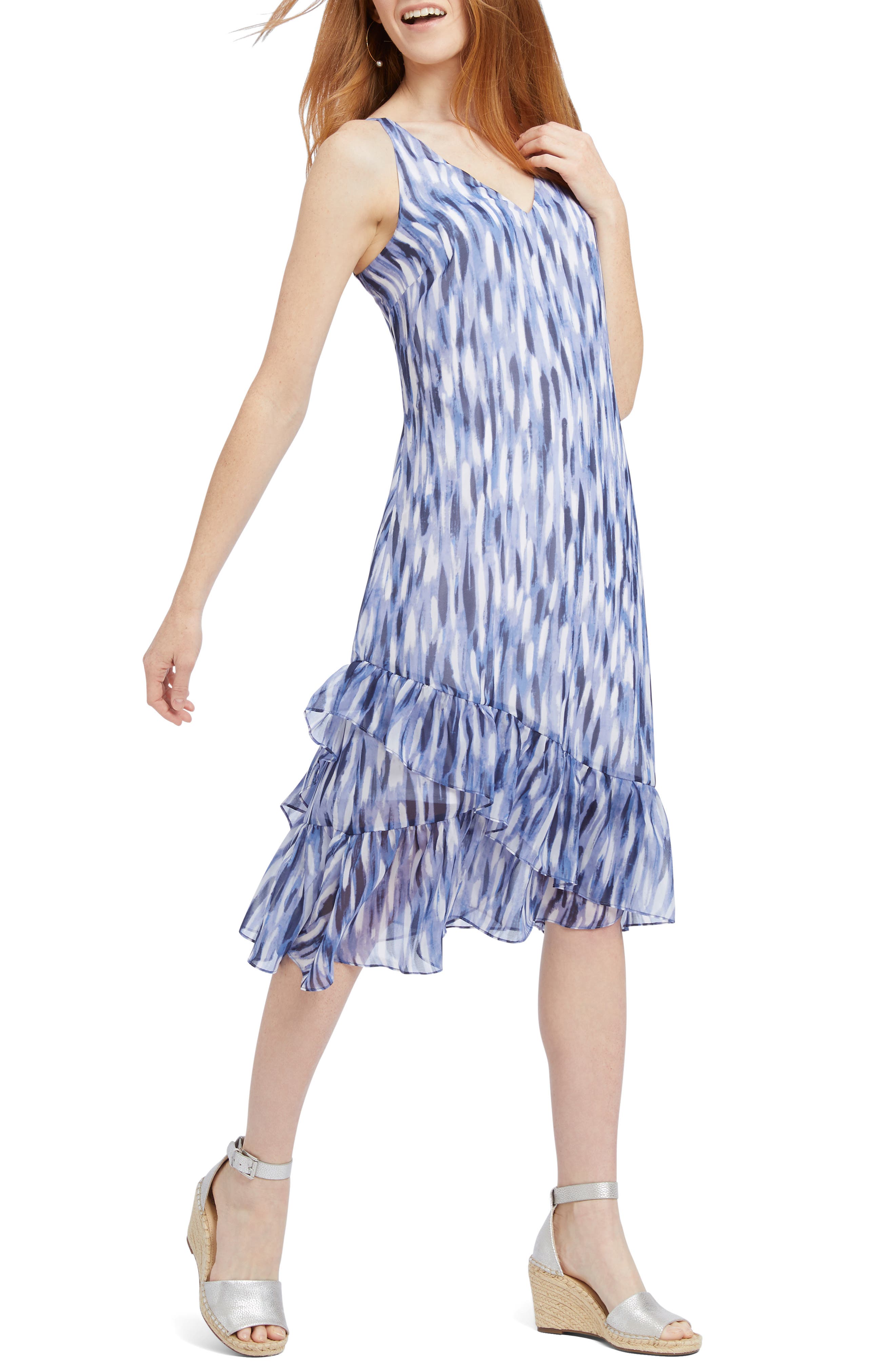 Petite Nic+Zoe Falling Petals Sleeveless Dress, Blue
