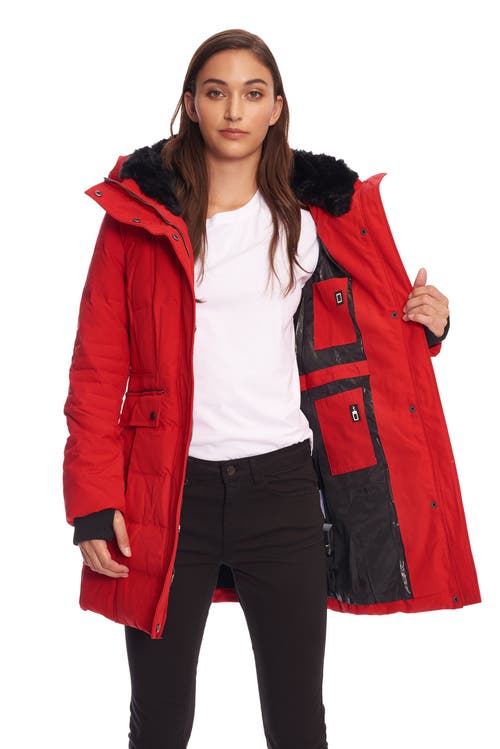 Alpine North Kootney Women's Vegan Down (recycled) Mid-length Parka In Crimson