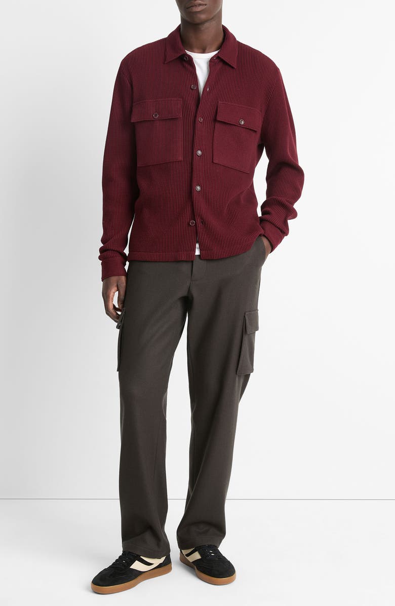 Vince Chunky Waffle Stitch Button-Up Shirt, Alternate, color, Dark Malbec