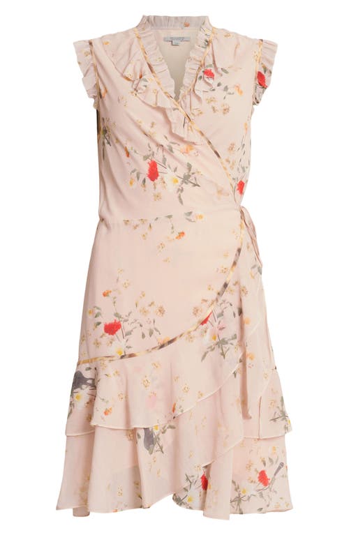 Shop Allsaints Ari Kora Floral Print Wrap Dress In Dusty Pink