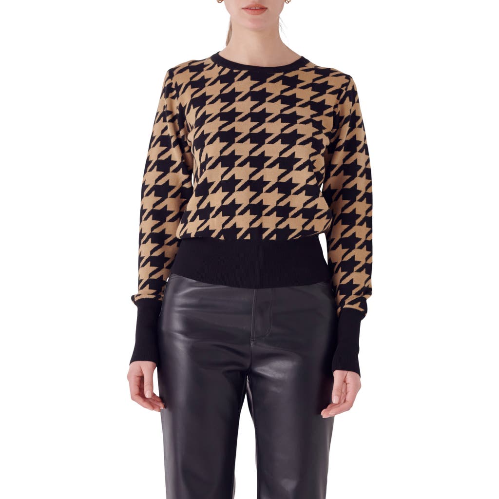 Endless Rose Houndstooth Sweater In Black/camel