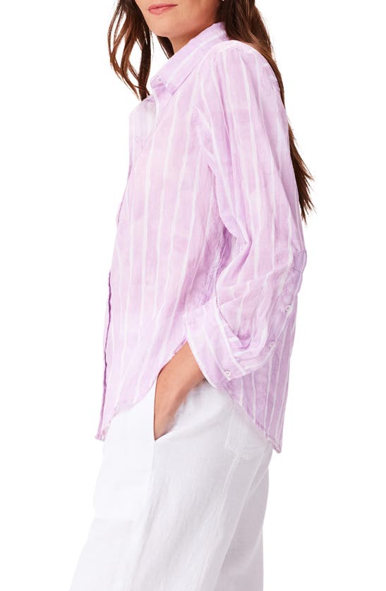 Shop Nic + Zoe Nic+zoe Watercolor Stripe Cotton Button-up Shirt In Purple Multi