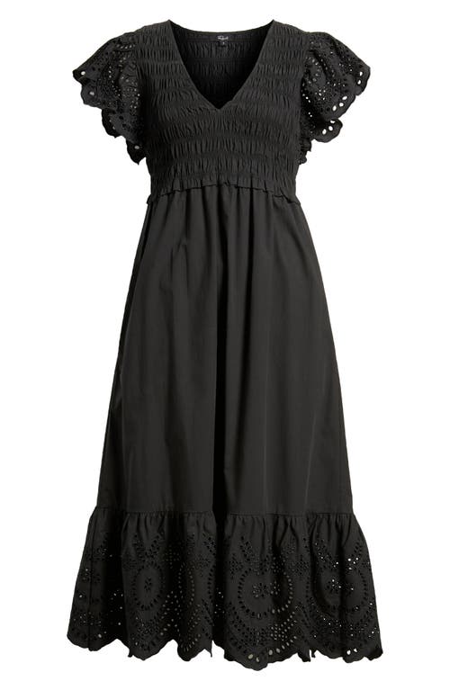 Rails Clementine Eyelet Trim Midi Dress In Black Eyelet