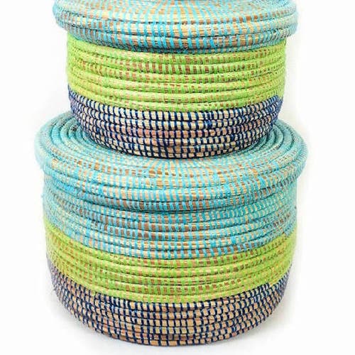 Mbare Flat Lid Storage Basket In Coastal Blue