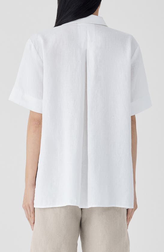 Shop Eileen Fisher Classic Short Sleeve Organic Linen Button-up Shirt In White