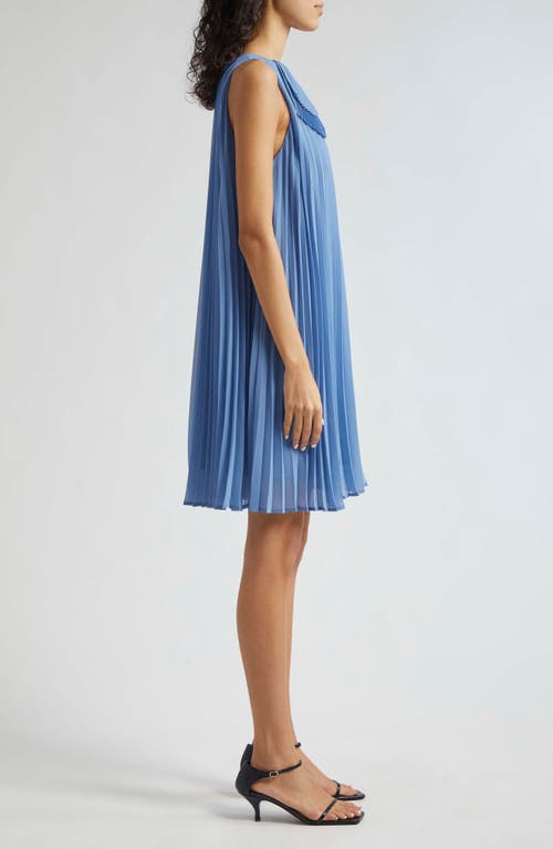Emporio Armani Plissé Sleeveless Shift Dress In Solid Light Blue