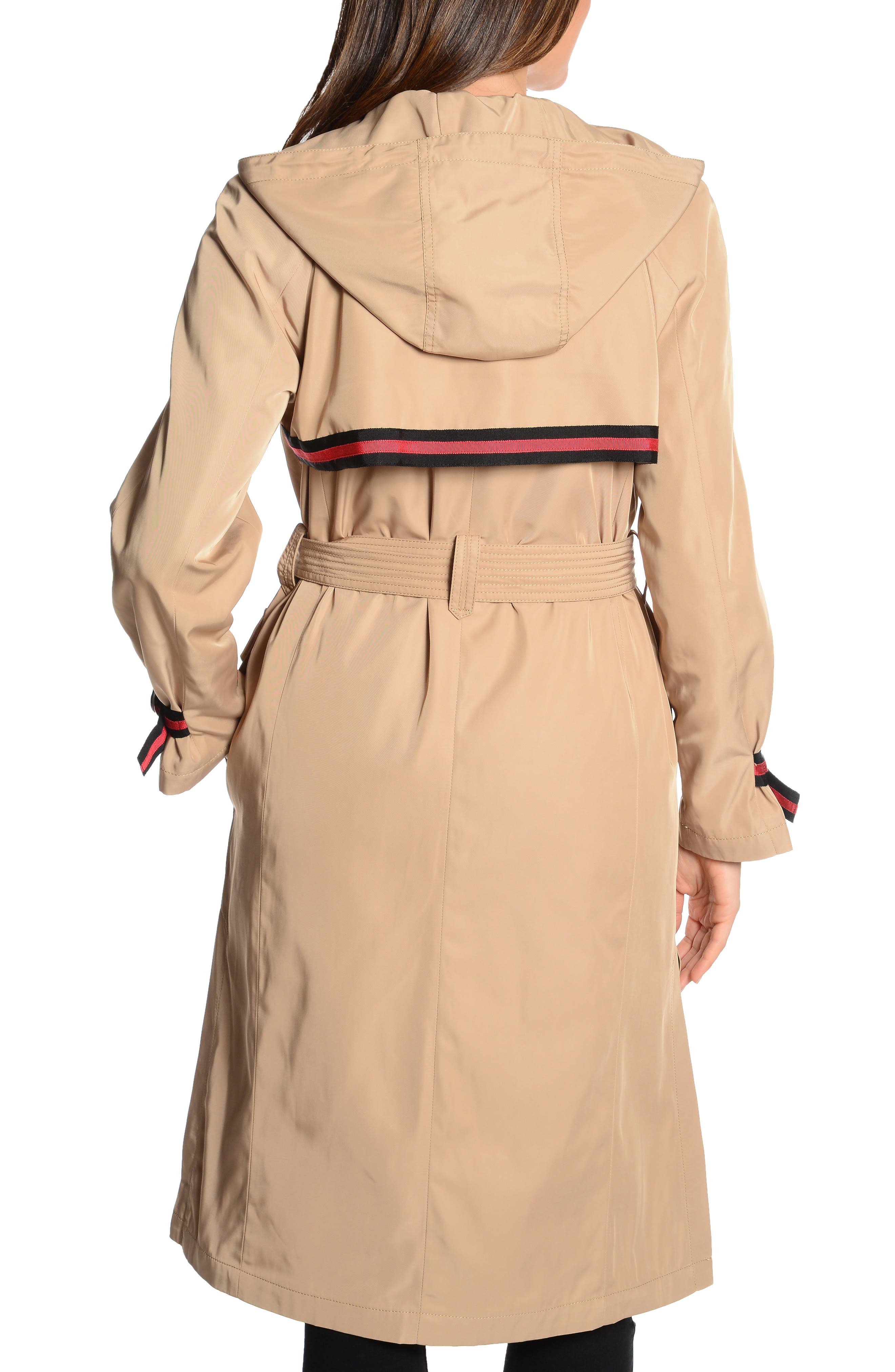 rachel double breasted long trench coat with detachable hood