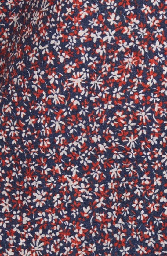 Shop Nordstrom Trim Fit Floral Short Sleeve Stretch Cotton & Linen Button-down Shirt In Navy- Red Floral Contrast