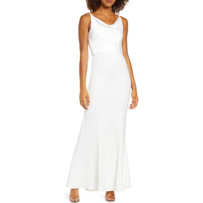 Chi Chi London Mariam Cowl Neck Satin Trumpet Gown, White