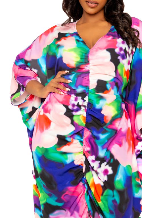 Buxom Couture Abstract Floral Center Ruched Dress In Pink Multi
