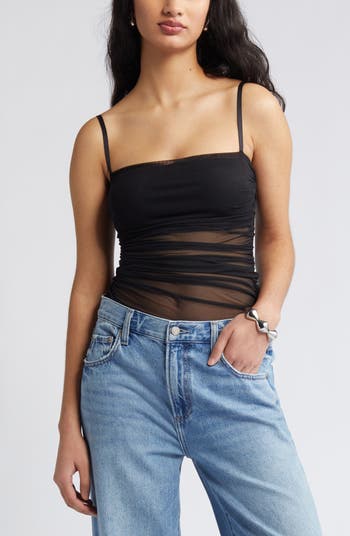 Open Edit Ruched Mesh Camisole