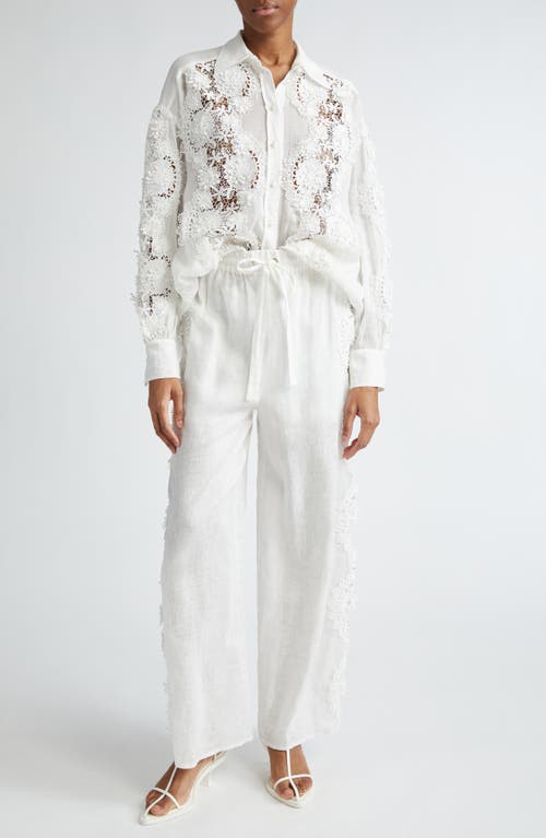 Shop Zimmermann Halliday Floral Lace Semisheer Ramie Button-up Shirt In Ivory