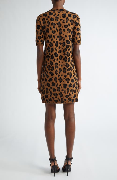 Shop Versace Leopard Jacquard Sweater Dress In Chestnut