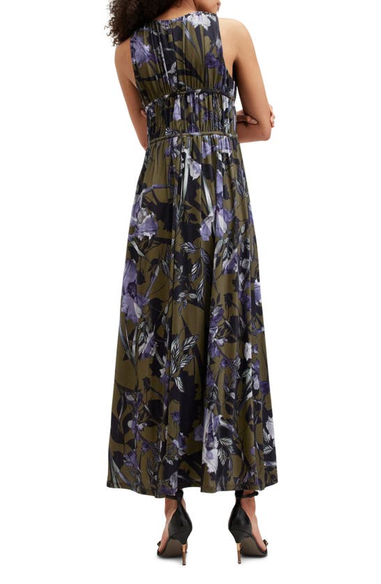 Allsaints Kaya Batu Floral Print Sleeveless Dress In Deep Khaki Green