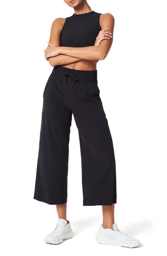 Spanx Out Of Office Elastic Waist Crop Wide Leg Pants In Very Black