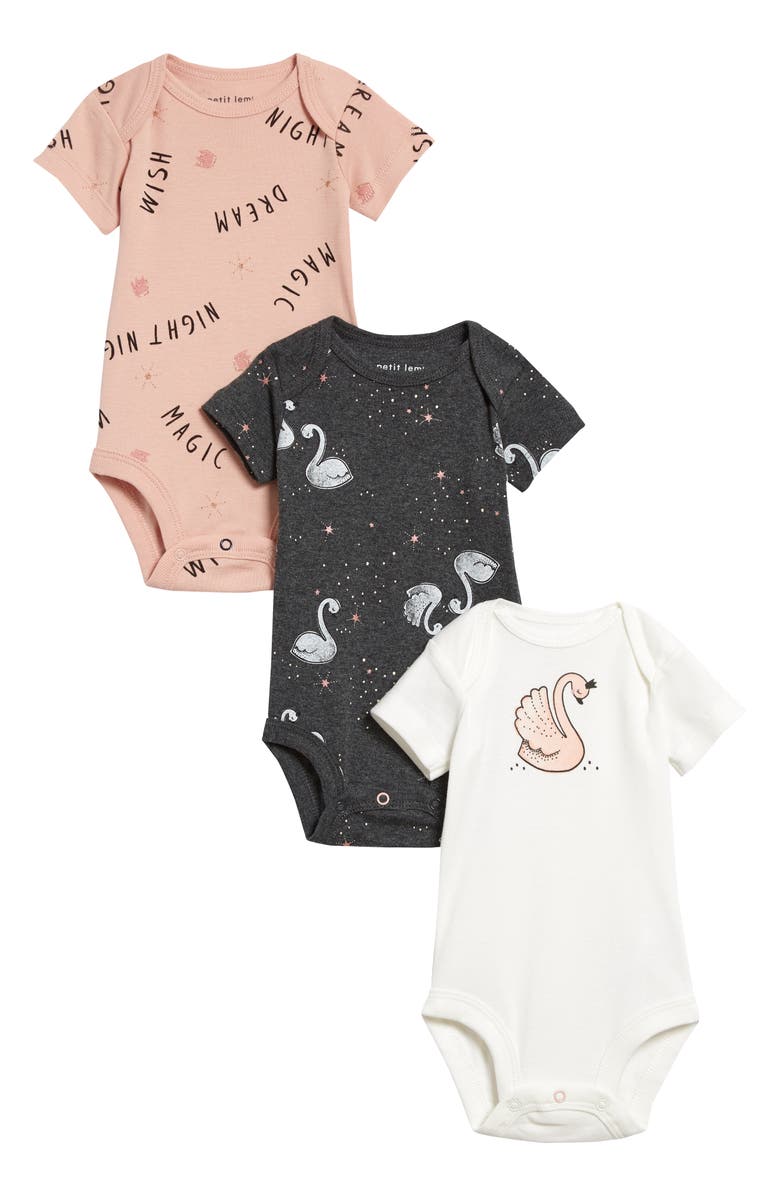 PETIT LEM 3-Pack Fitted Pajama Bodysuits, Main, color, OFF WHITE