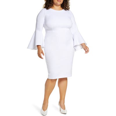 Plus Size Eloquii Flare Sleeve Scuba Sheath Dress, White