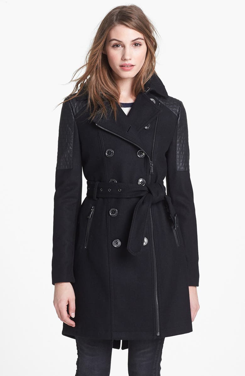 BCBGeneration Faux Leather Trim Trench Coat | Nordstrom