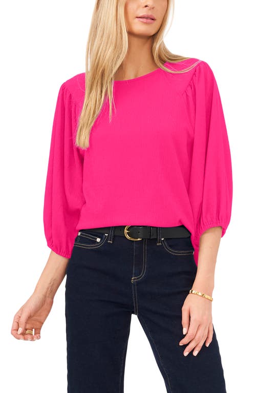 Crinkled Puff Three-Quarter Sleeve Top in Modern Pink