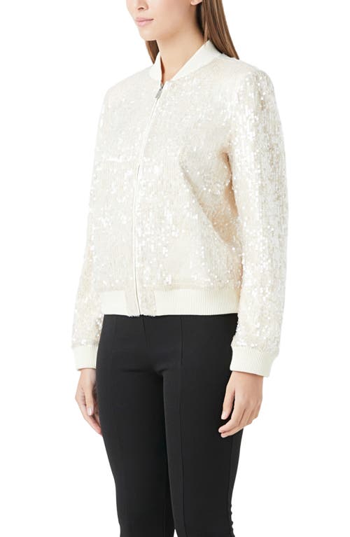 Shop Endless Rose Sequin Bomber Jacket In Ivory Beige