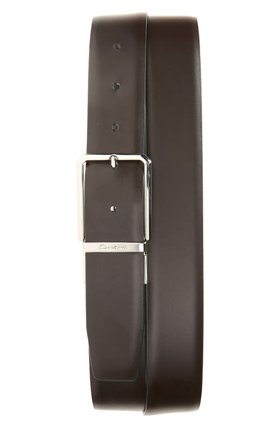 Shop Santoni Polished Leather Belt In Black