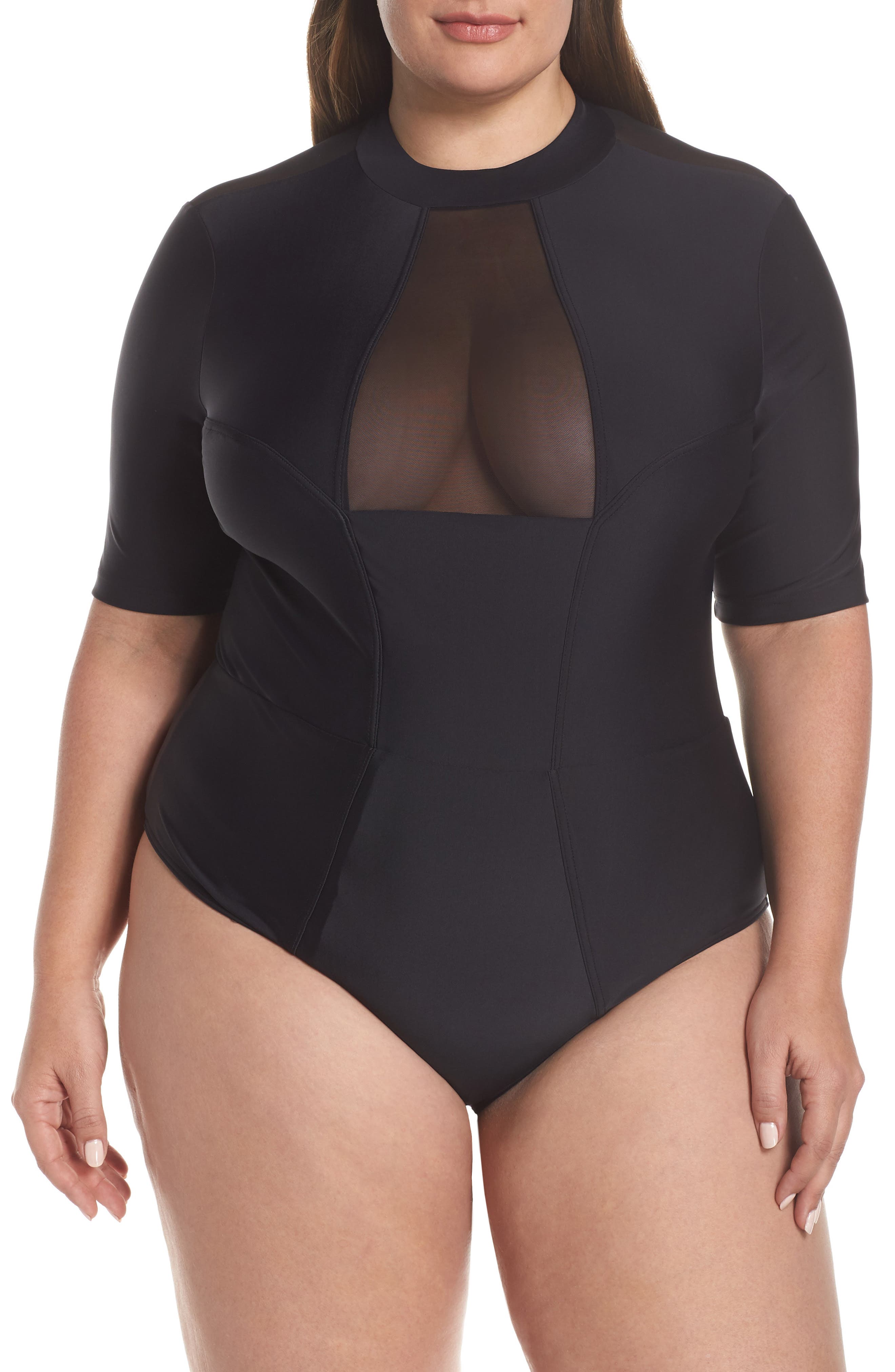 Plus Size Chromat Tidal Ii Ilusion Detail One-Piece Swimsuit, Black