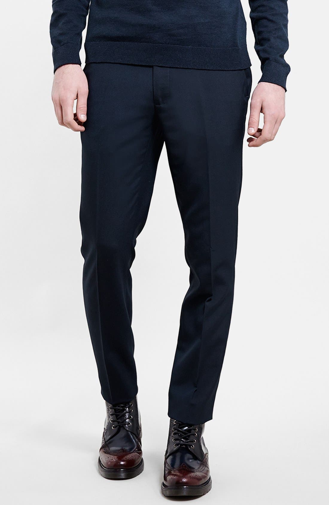 navy skinny fit trousers