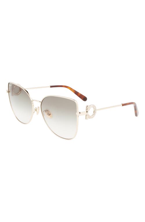 Ferragamo Crystal Gancini Metal Cat-eye Sunglasses In Gold/green Gradient