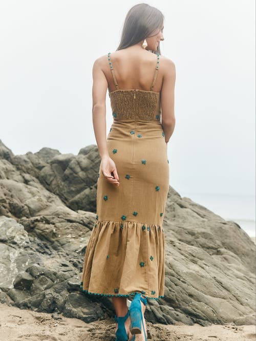 Shop Eddy Desirae Midi Dress In Light Fawn With Emeralds