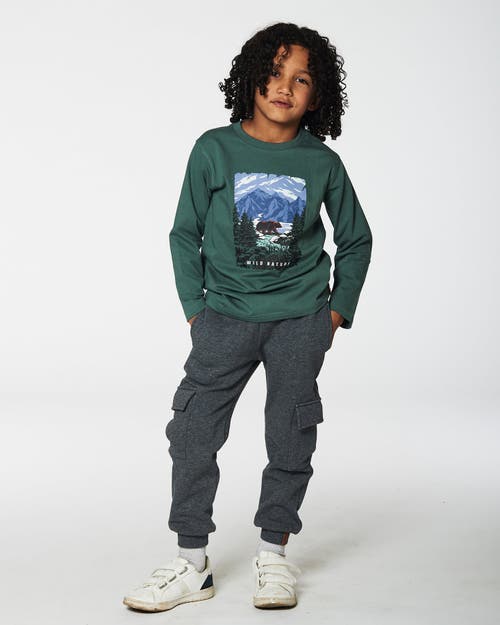 Shop Deux Par Deux Boy's Long Sleeve T-shirt With Print Forest Green In Dark Forest