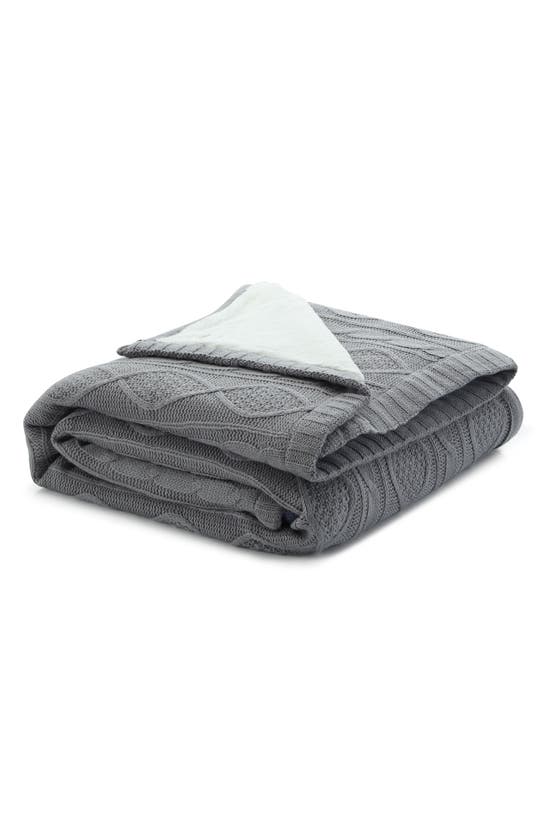 Inspired Home Cable Knit Faux Shearling Reversible Throw Blanket In Gray