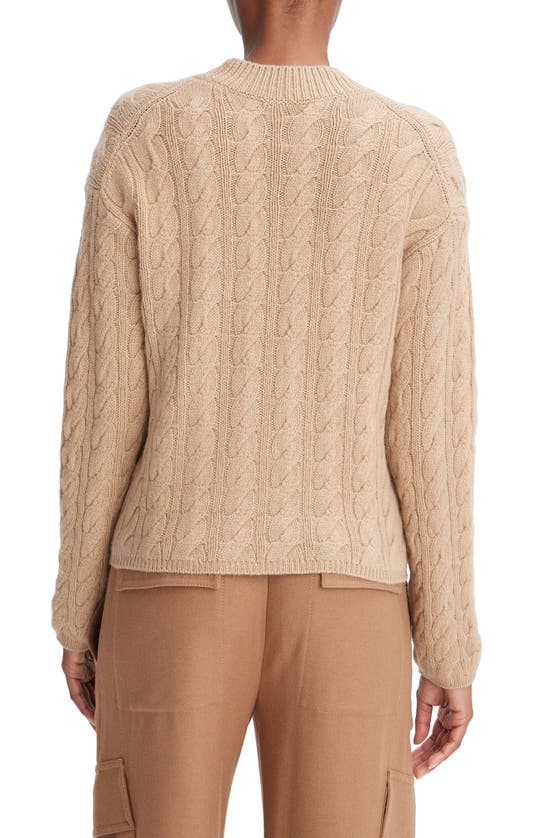 Shop Vince Cable Knit Wool Blend Crewneck Sweater In Cashew