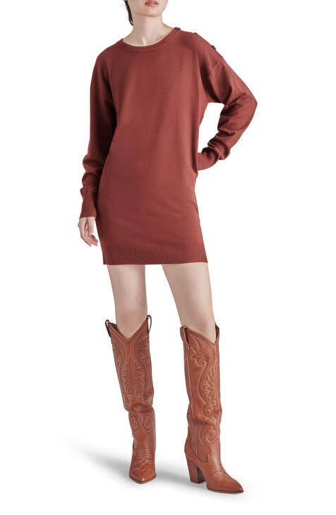 Madelyn Button Shoulder Long Sleeve Sweater Dress