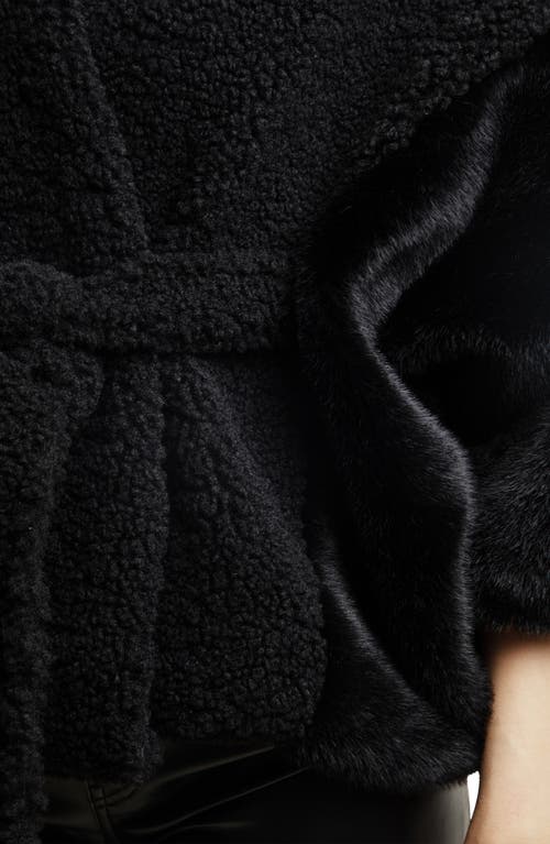 Saachi Fluffy Faux Fur Blanket Short Robe In Black