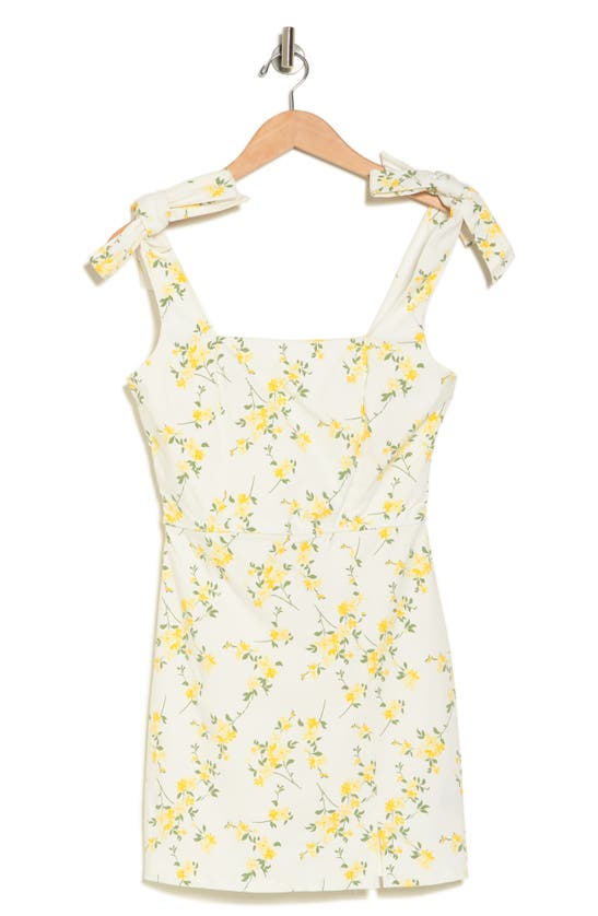 Row A Floral Tie Strap Dress In White Yellow Floral