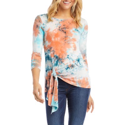 Karen Kane Tie Dye Tie Front Top, Blue