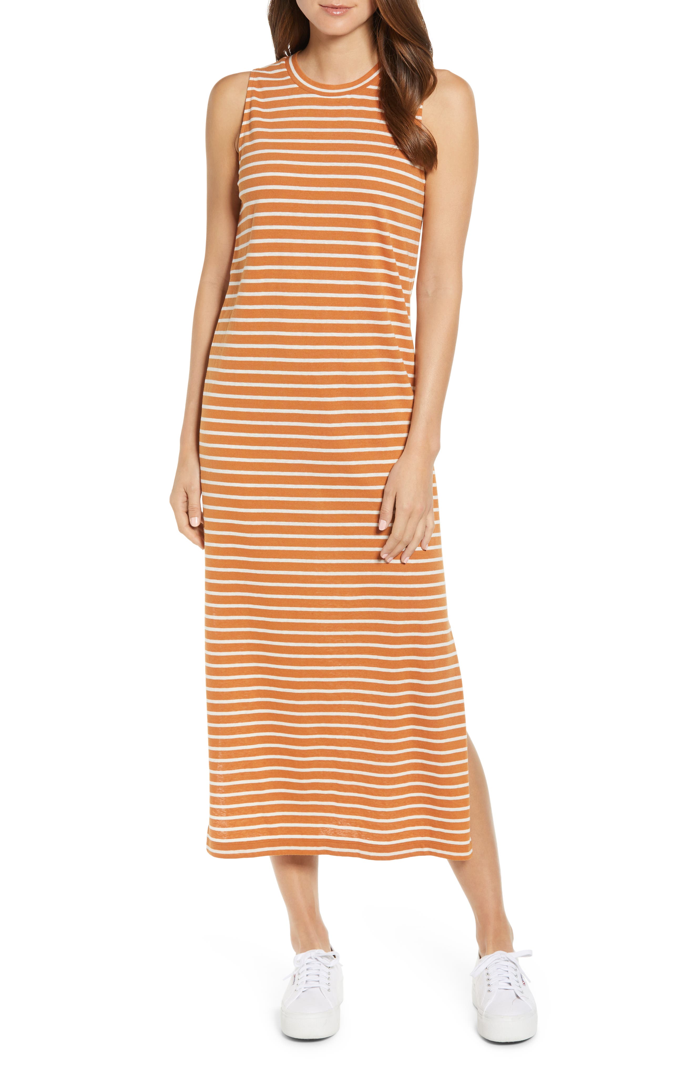 Lou & Grey Ellie Stripe Softserve Midi Dress, Brown