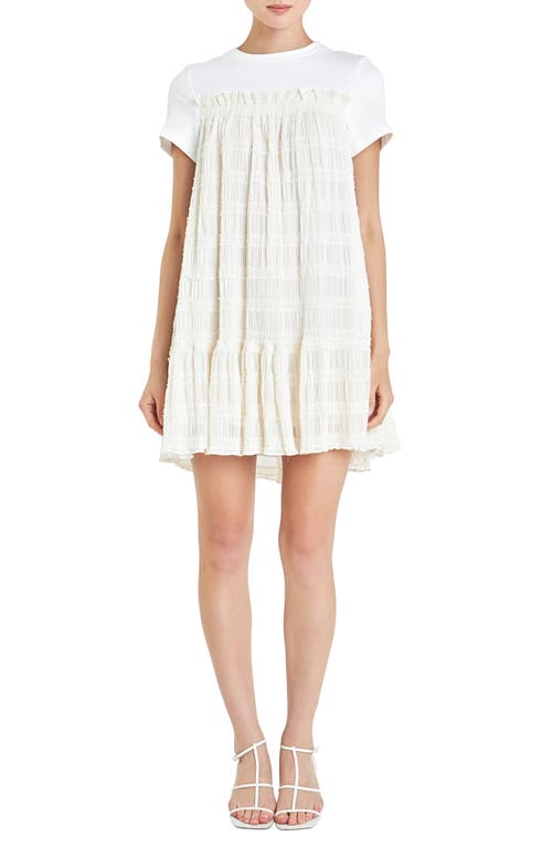 English Factory Shirred Chiffon T-shirt Dress In White/ Ivory
